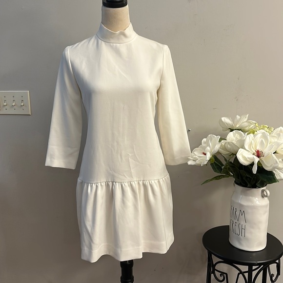 SANDRO white mock neck drop waist ruffled mini dress women’s XS | 0 - Picture 3 of 8